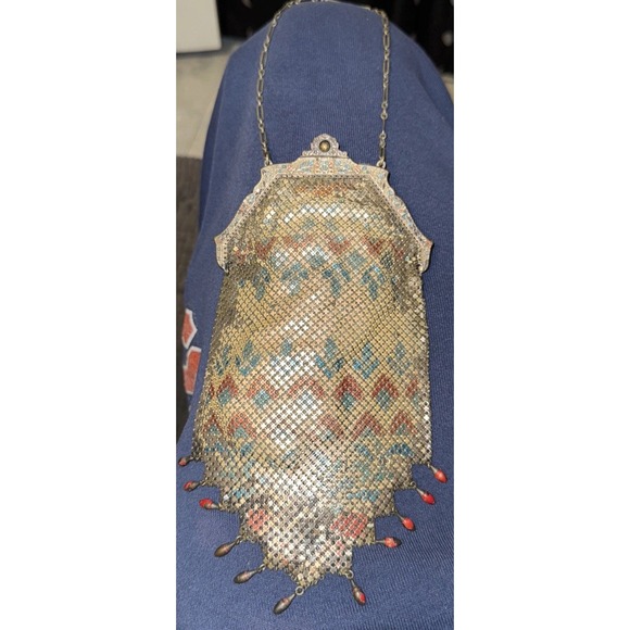 Vintage Mandalian Mfg Co‎ Art Deco Enamel Mesh Purse 1900-1920's RARE